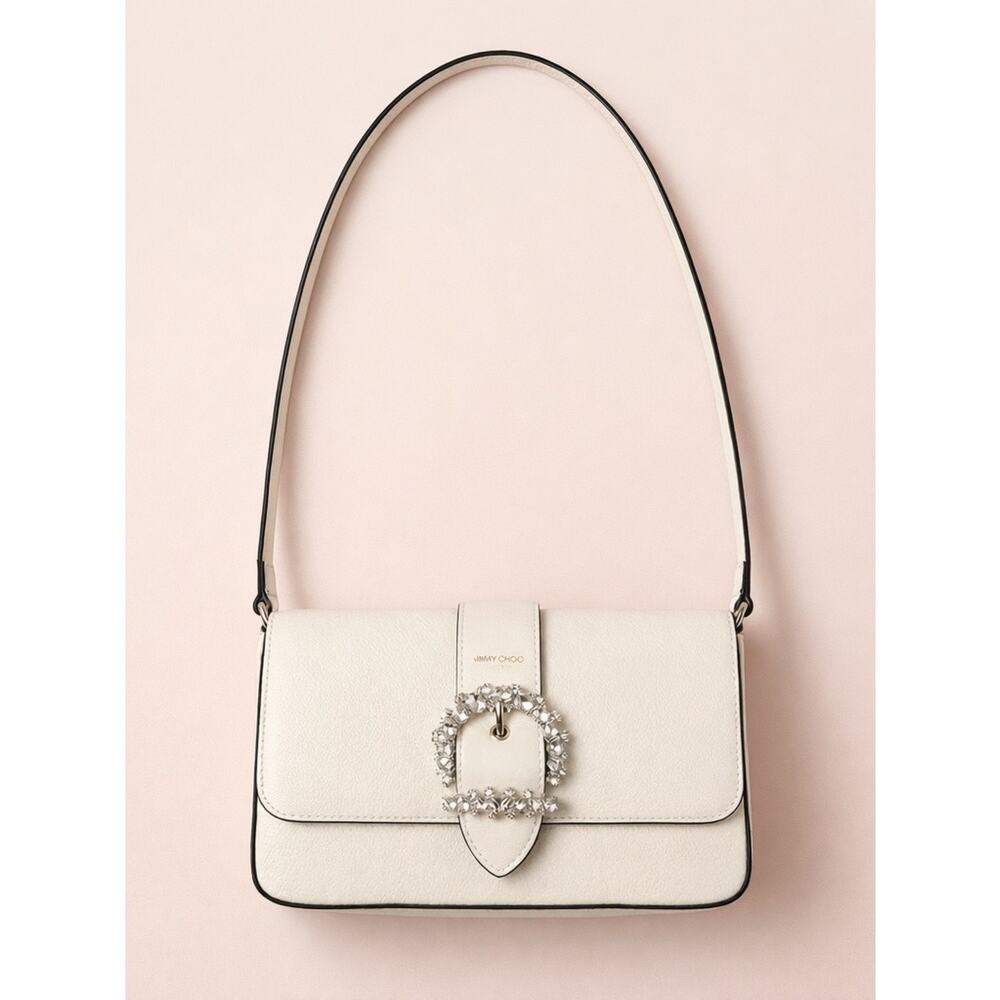 NWT Jimmy Choo White Milk Cheri Shoulder Bag with Crystal Buckle